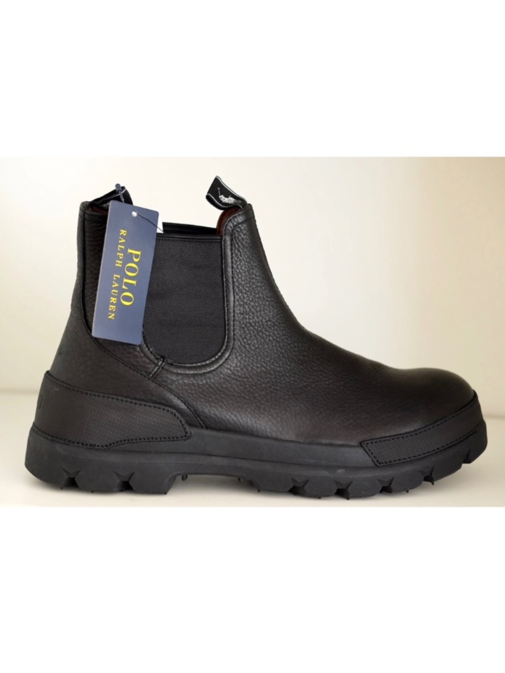 Polo Ralph Lauren Oslo Chelsea Boots Men Black Leather Pull On NWOB US 11